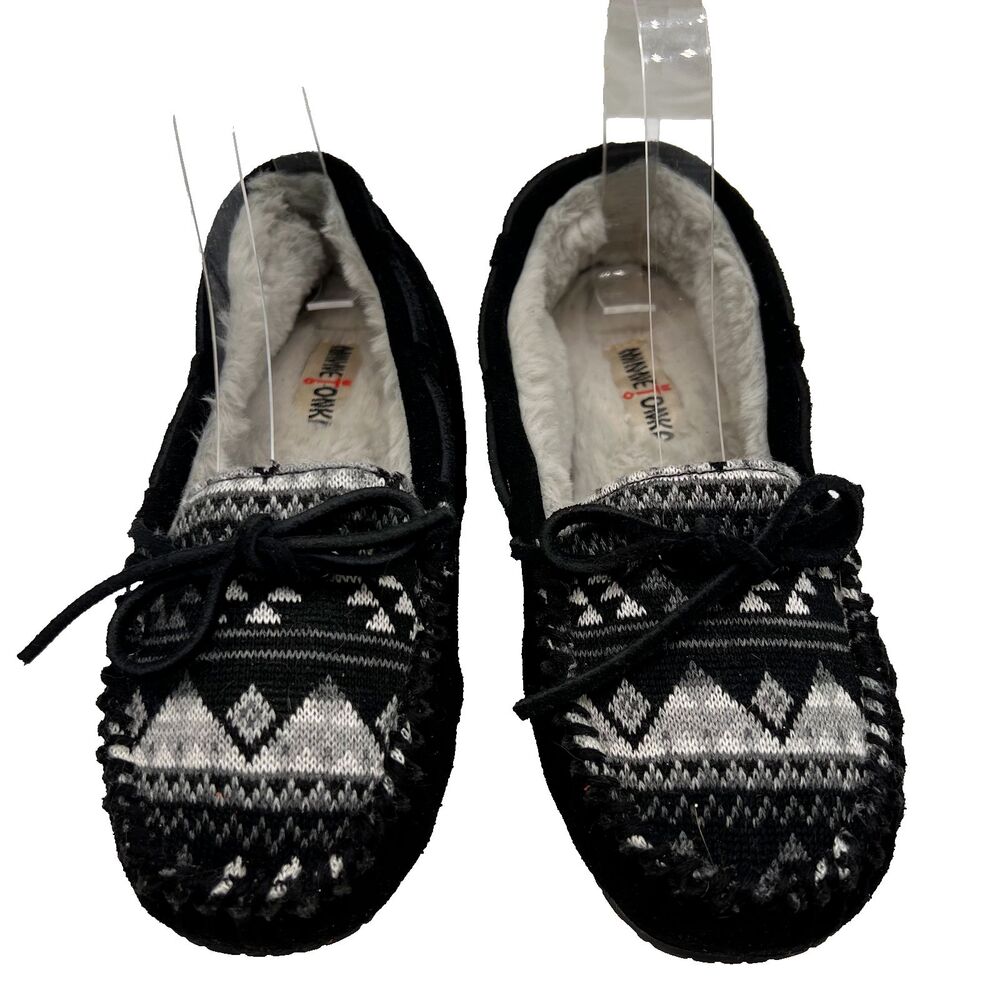 Minnetonka Britt Knit Plug Trapper Black Suede Women's Slipper - Size  10